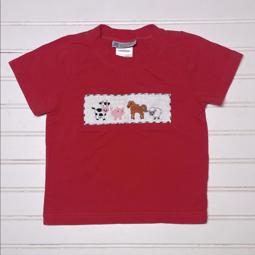 HAND SMOCKED EUC Boys Farm Animals Short Sleeve Shirt